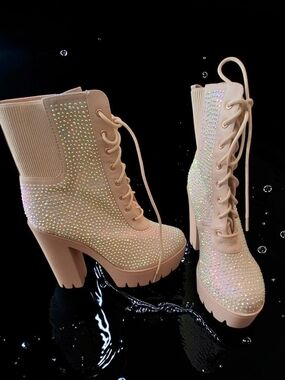 Pazzle Barri Nude Rhinestone Platform Ankle Boot Women's Shoes Size 5.5 Sexy